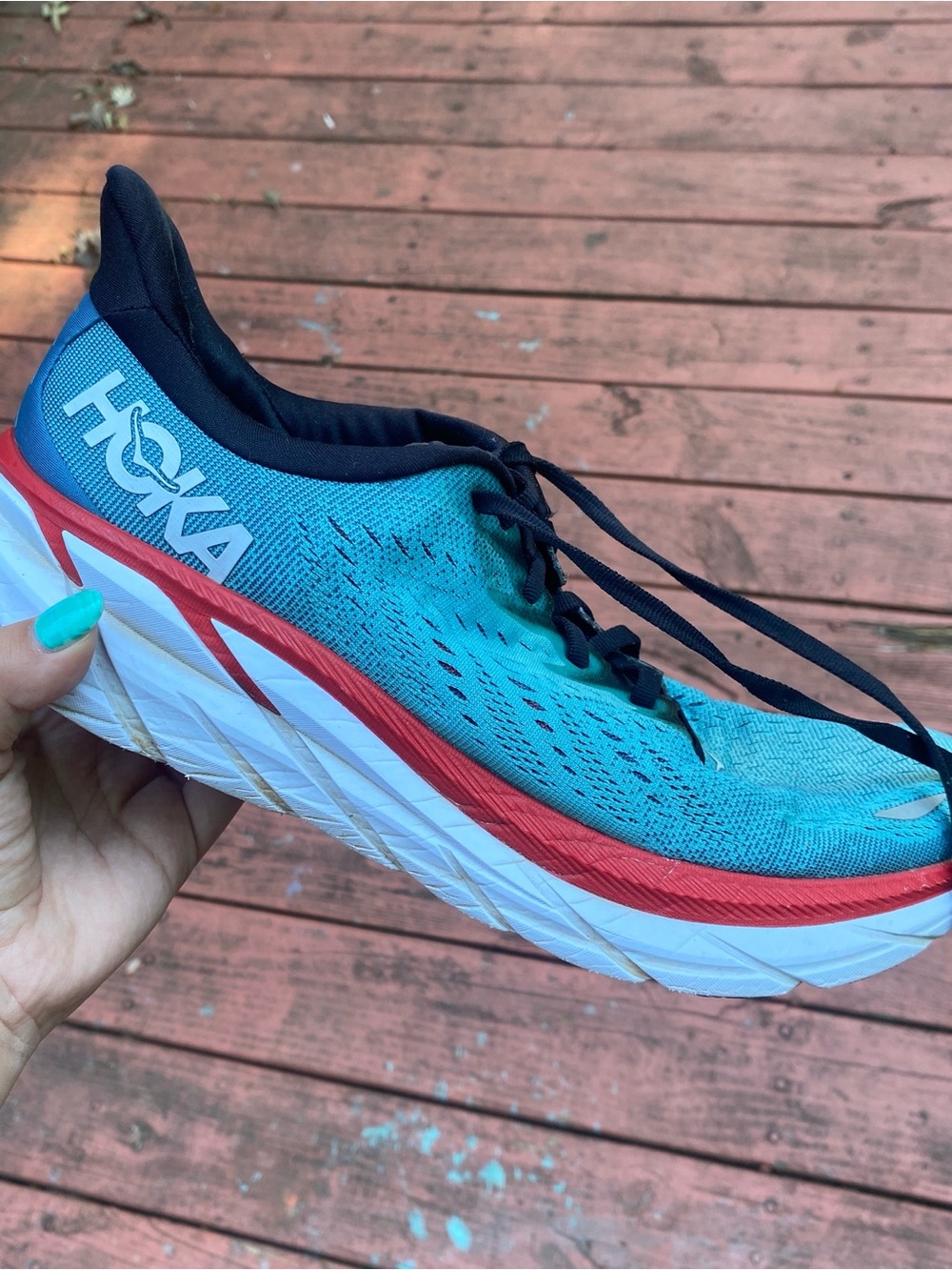 Hoka Teal & Red Athletic Running Shoe SIZE10.5 D